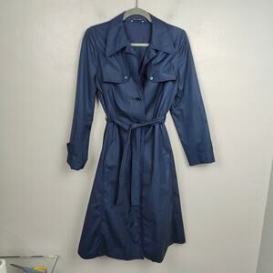 Vintage 1960s Akylon Paris Trench Coat Womens 40‎ US 8 Navy Blue Jacket French